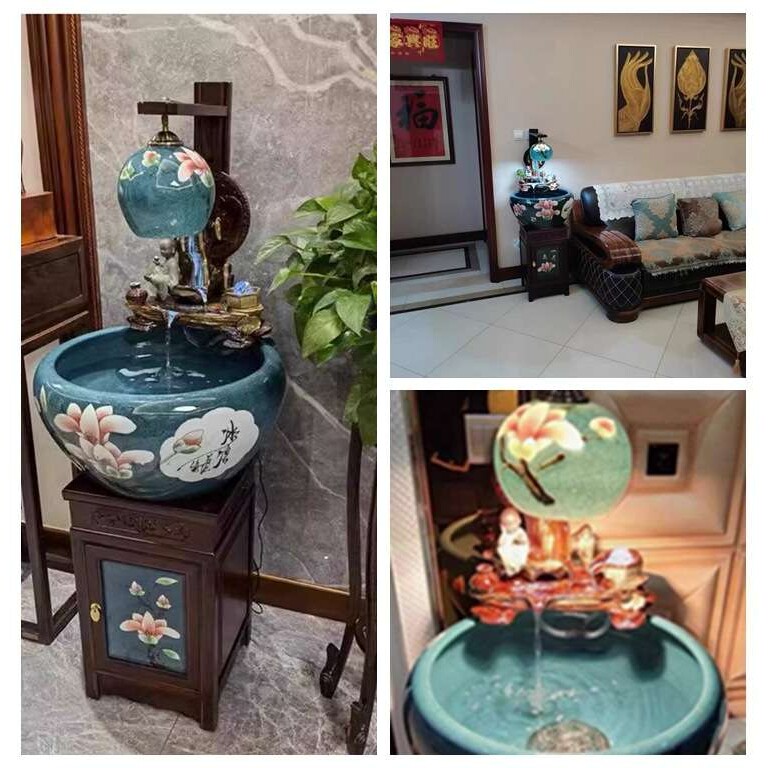 陶瓷柜式中型金鱼缸落地鱼缸家用玄关客厅景德镇养鱼盆办公室摆件