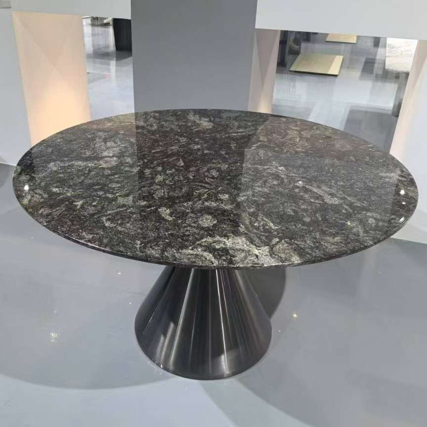 意式极简圆桌设计师家用1.35米铂金钻卡里冰玉天然奢石圆形餐桌