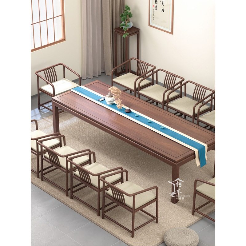 新中式办公桌工作台实木休闲区阅读学习写字台小型洽谈会议桌组合,住宅家具,家用茶台/茶桌,淘宝优惠券,粉丝福利购,淘宝优惠卷