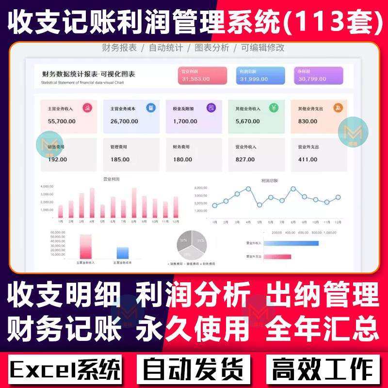 财务会计管理excel表格收支记账系统利润分析可视化资金预算报表,模玩/动漫/周边/娃圈三坑/桌游,模型制作工具/辅料耗材,淘宝优惠券,粉丝福利购,淘宝优惠卷