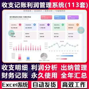 财务会计管理excel表格收支记账系统利润分析可视化资金预算报表