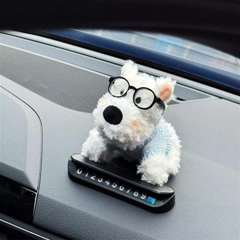 可爱西高地停车号码牌挪车电话临时移车数字汽车内饰品摆件女高级