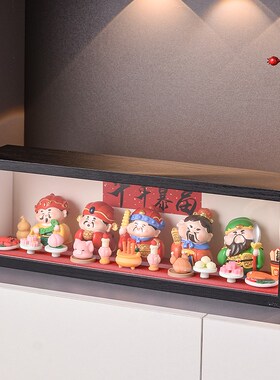 五路财神爷各路神仙桌面入户玄关装饰摆件家用全套展示架开业礼品