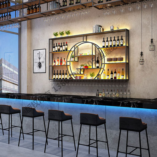 定制酒架置物架铁艺吧台酒柜餐厅红酒架墙上挂式创意发光酒吧架子