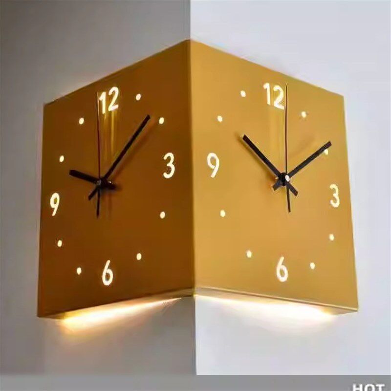 现代风格简约转角挂钟钟静音双面拐角挂钟创意时钟阳角装饰