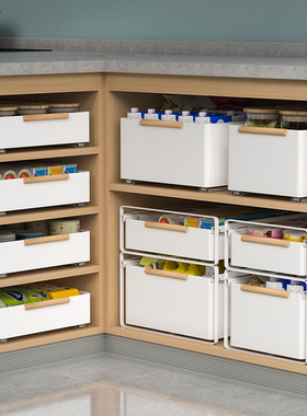 整体橱柜拉篮厨房抽拉抽屉式超深柜置物盒收纳柜单层加高下水槽置