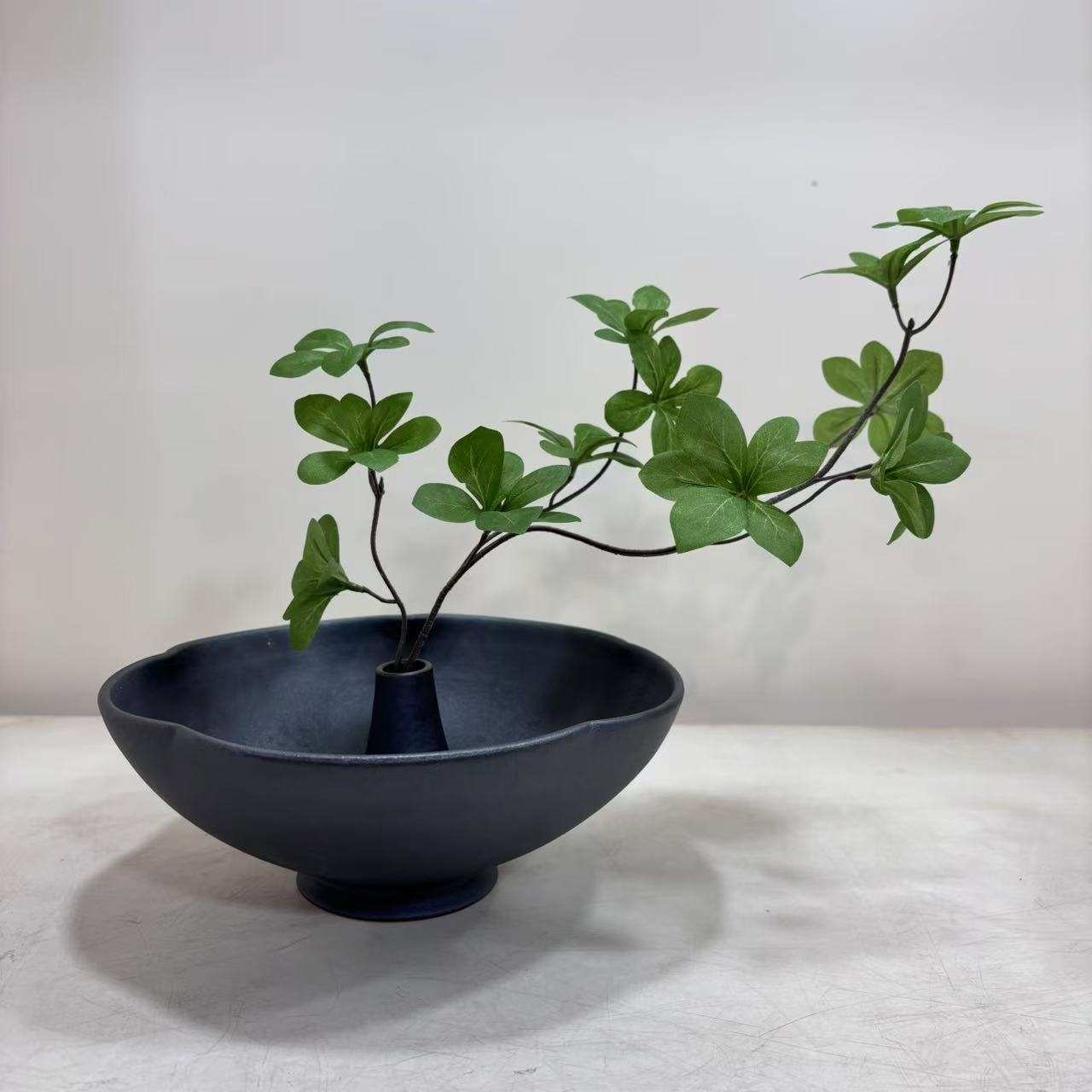 中式禅意果盘创意日式鲜花干花花器书房博古架餐桌民宿摆件花瓶