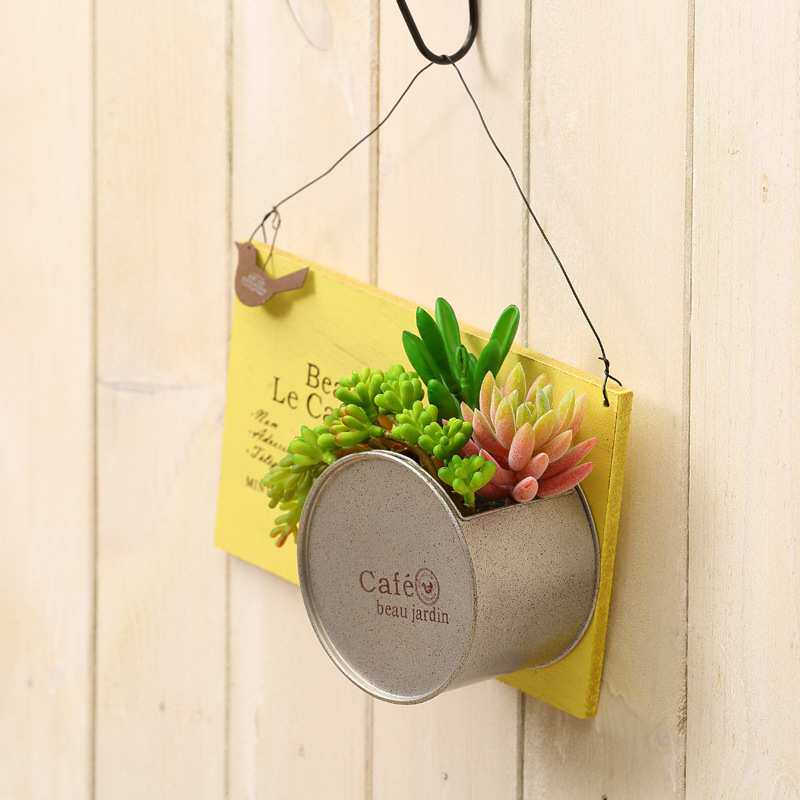 促销惠复古马口铁仿真多肉植物组合盆栽假花摆件插花壁挂装饰花艺