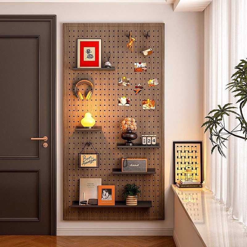 胡桃木色金属洞洞板墙上置物架入户玄关造型墙装饰免打孔收纳展示,模玩/动漫/周边/娃圈三坑/桌游,模型制作工具/辅料耗材,淘宝优惠券,粉丝福利购,淘宝优惠卷