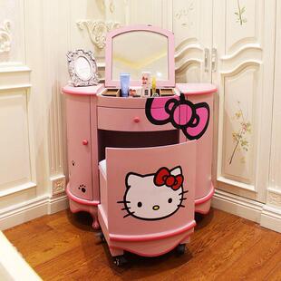 网红爆款猫梳妆台卧室化妆桌实木斗柜一体储物翻盖式梳妆台组合