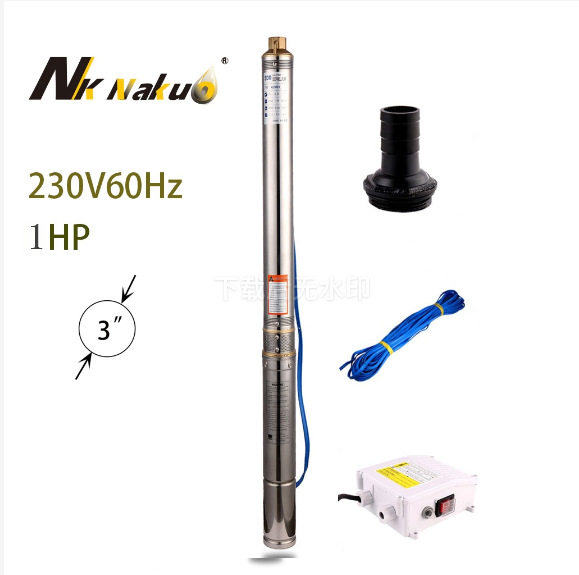 3寸深井泵1H不锈钢潜水泵220V60Hz家用井水75mm抗沙90m深井抽水泵