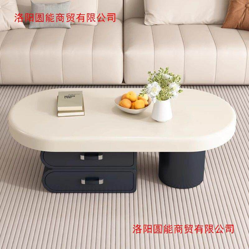 轻奢感客厅家用小户型茶几简约椭圆形网红艺术储物茶桌餐桌