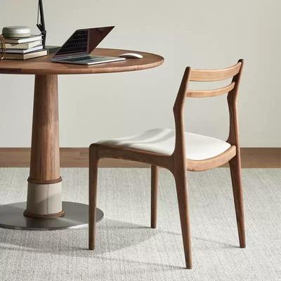 北美胡桃木色餐椅家用书房现代简约餐厅椅家用客厅实木洽谈靠背椅