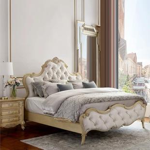 法式复古桃花心木亚麻公主床英式雕花描金宫廷床头柜简约斗柜组合