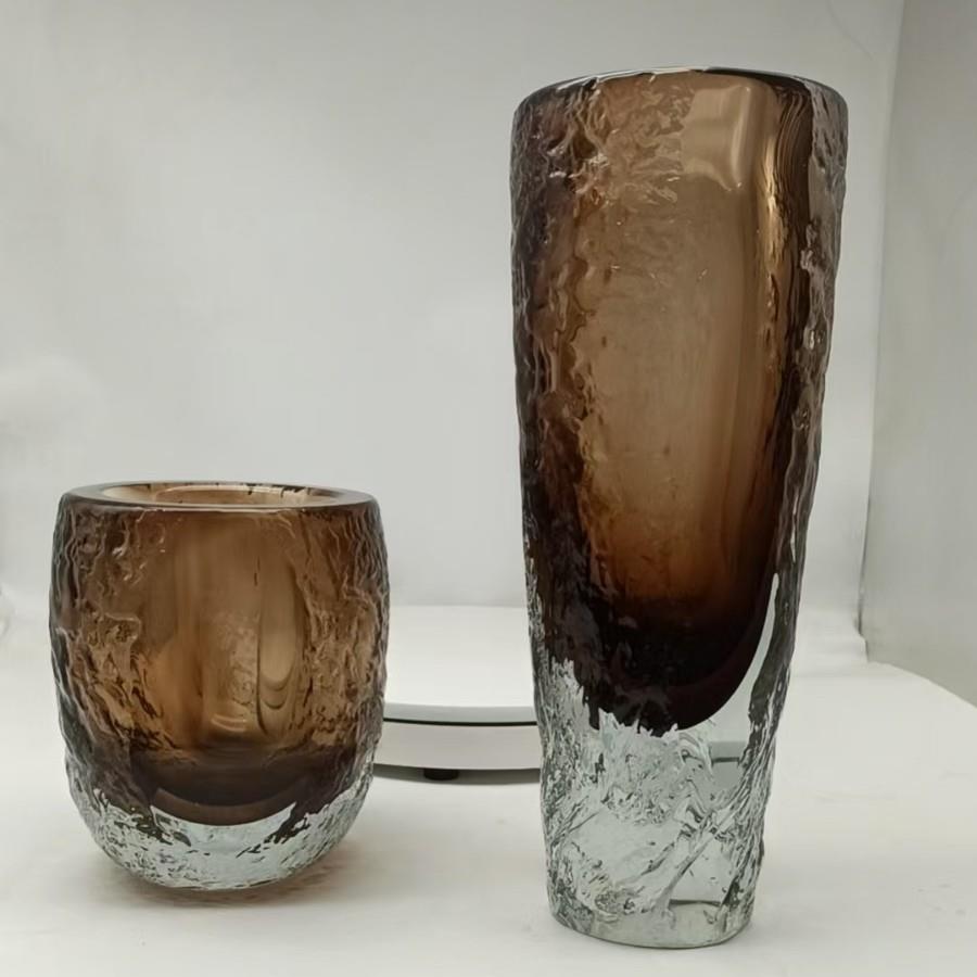 现代简约厚重轻奢琥珀色切割玻璃花瓶花器样板房售楼处桌面软装