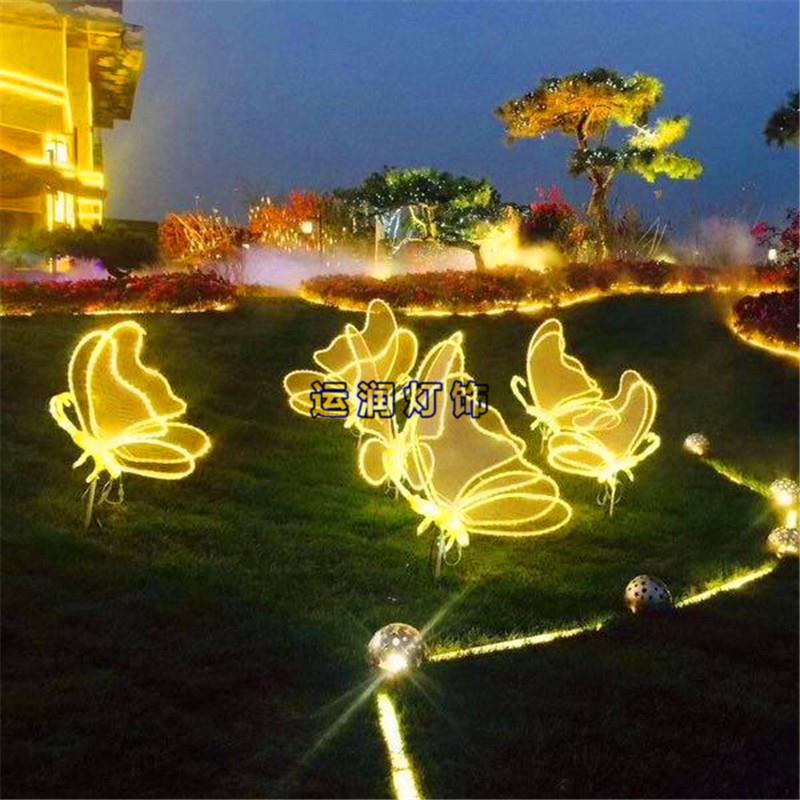 LED发光蝴蝶造型灯户外草坪装饰节日亮化灯光秀夜游景观灯展策划