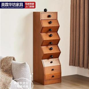 中古风实木五斗柜法式复古创意多功能不规则储物柜抽屉收纳落地柜