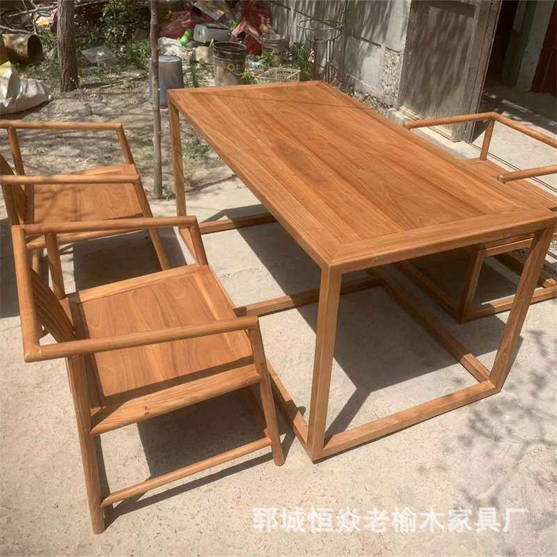 老榆木桌子实木板茶桌茶台复古怀旧长桌办公书桌家用原木餐桌吧台