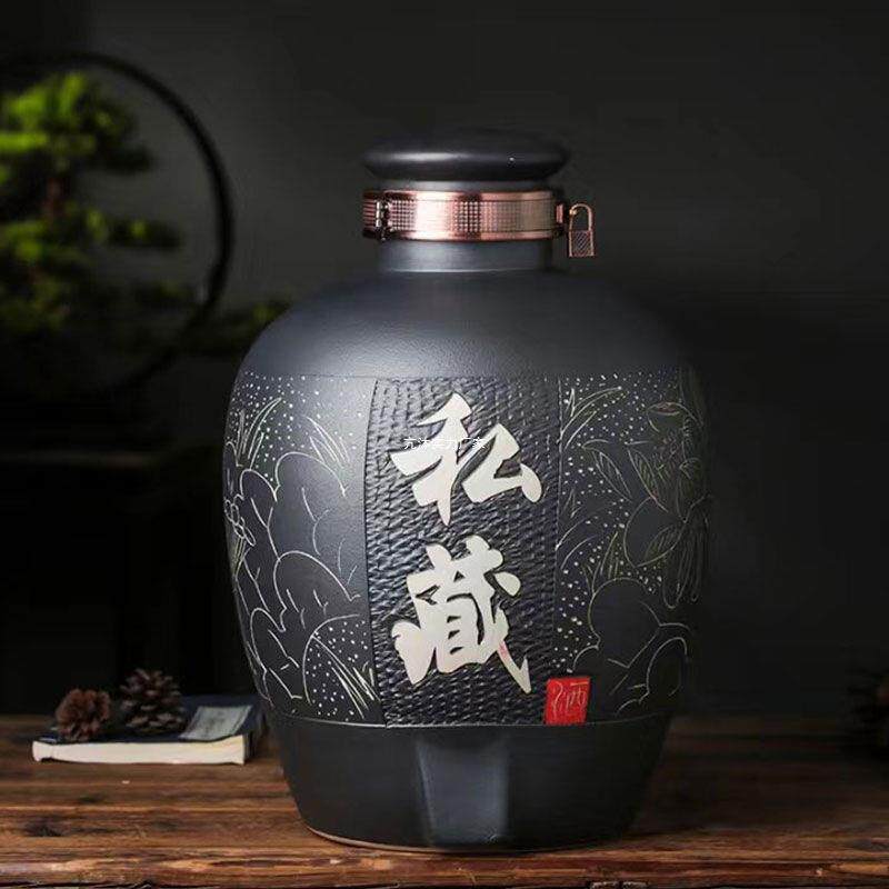 陶瓷酒坛10/20/30/50斤线条荷花窑变私藏家用酒瓶密封酒缸