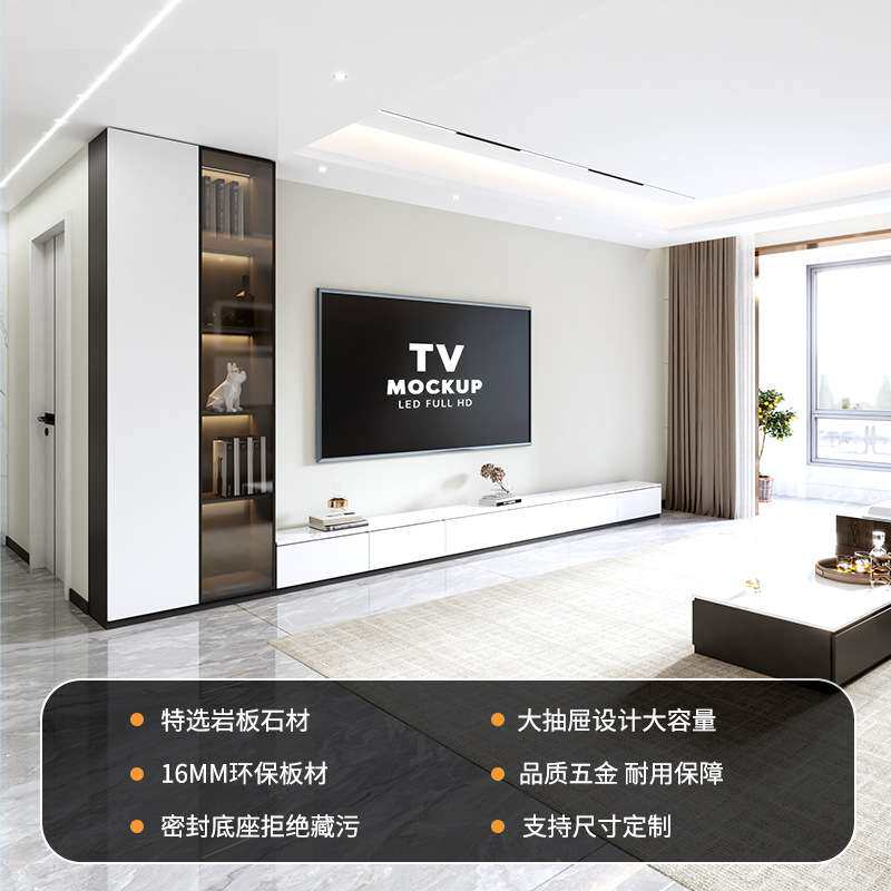 现代简约实木电视柜酒柜一体组合柜小户型电视墙储物柜可悬空