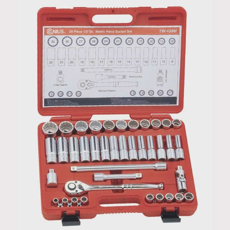 GENIUS天赋进口工具1/2"系列39件套12角公制套筒扳手组TW-439M