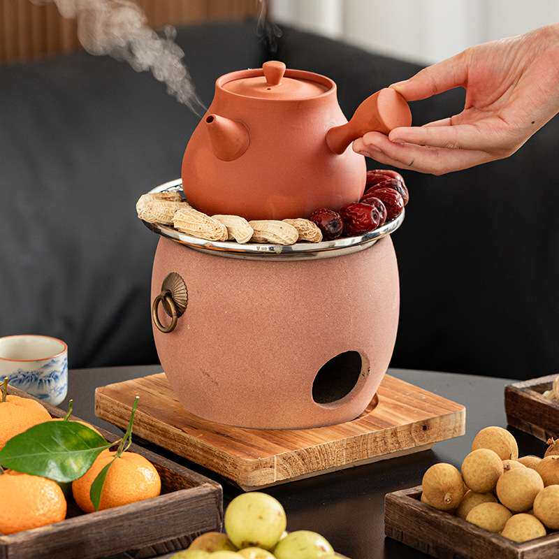 炭炉煮侧把茶壶套装围炉煮茶红泥紫砂泥炉家用煮茶器户外酒精碳炉