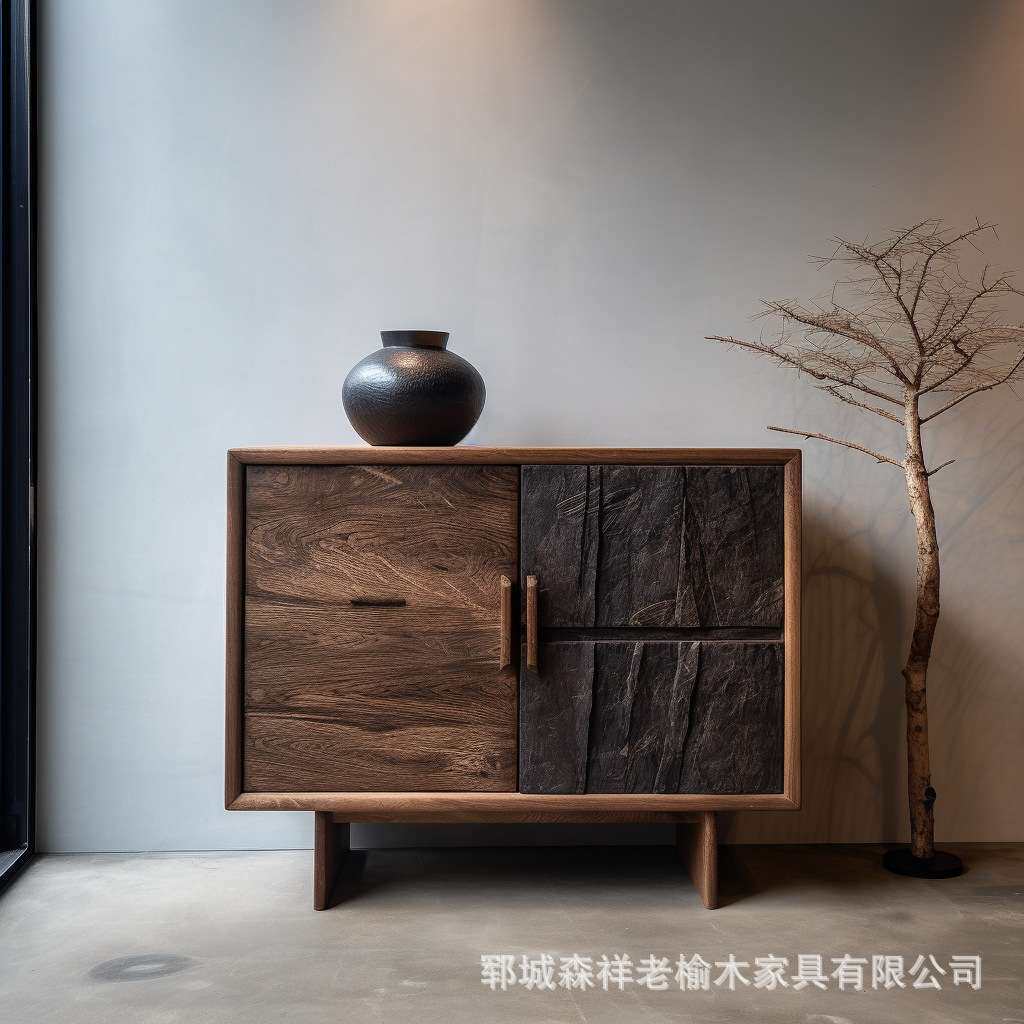 老榆木斗柜新中式客厅玄关抽屉柜榆木家具餐边柜实木储藏收纳柜子