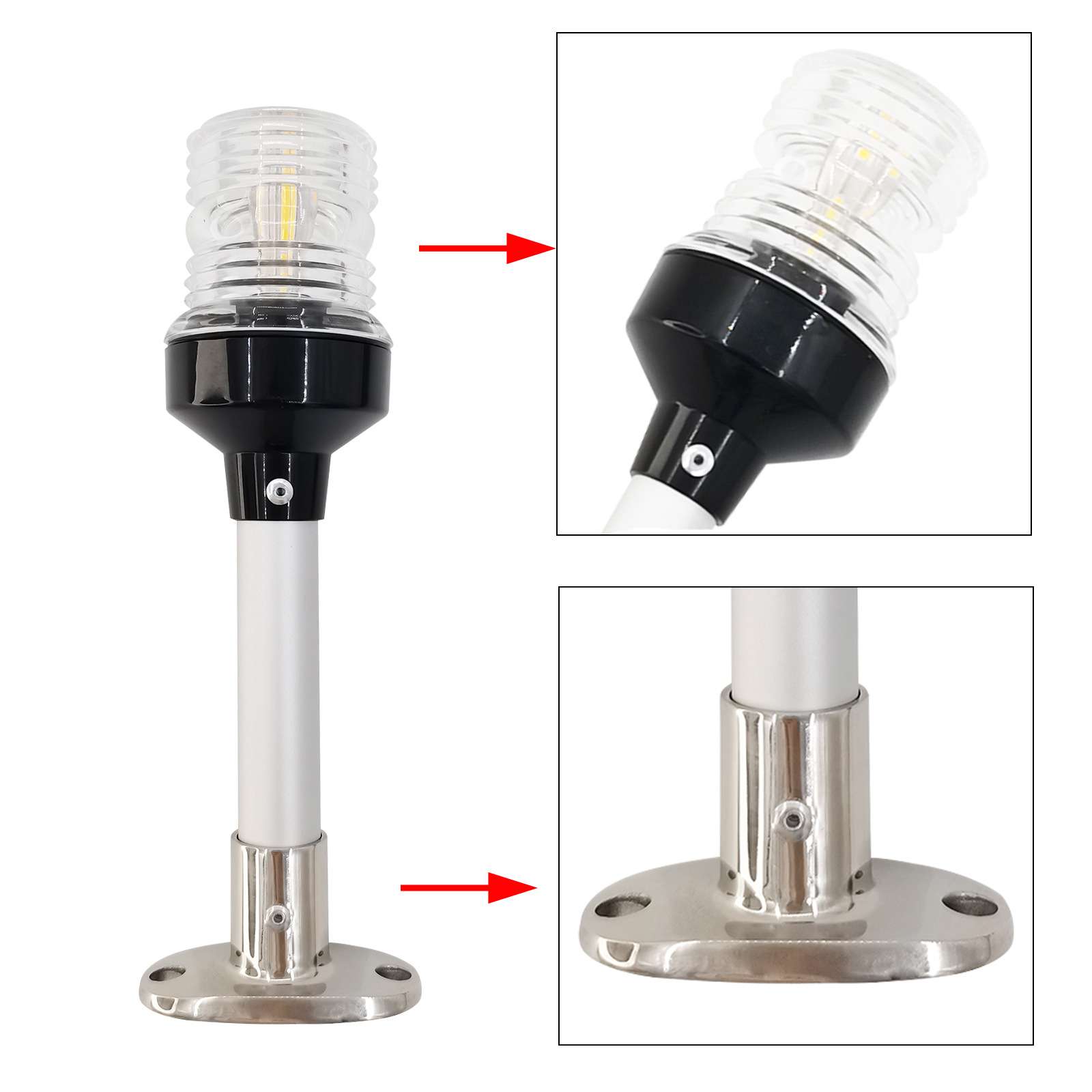游艇船用固定式环照灯LED白光灯12/24V带杆不锈钢座厂家 灯件