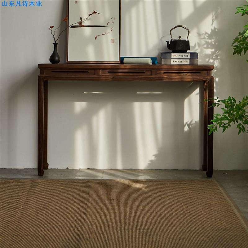 新中式黑胡桃木条案全实木禅意现代简约玄关桌老榆木供桌案几条几