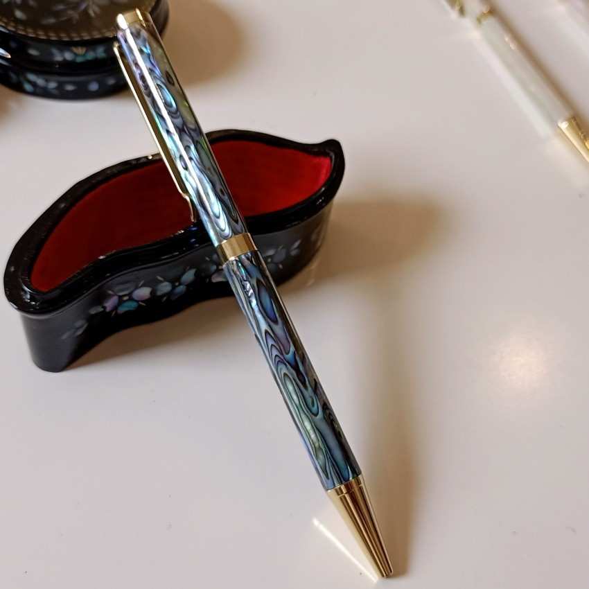 鲍鱼贝壳笔白蝶黑鲍贝笔夜光螺钿镶嵌笔可替换笔芯贝雕中性宝珠笔