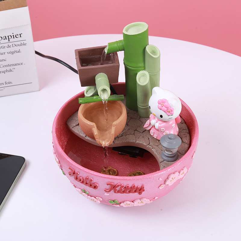 hello kitty 创意可爱少女心粉色流水摆件 桌面办 粉红色摆放朋友