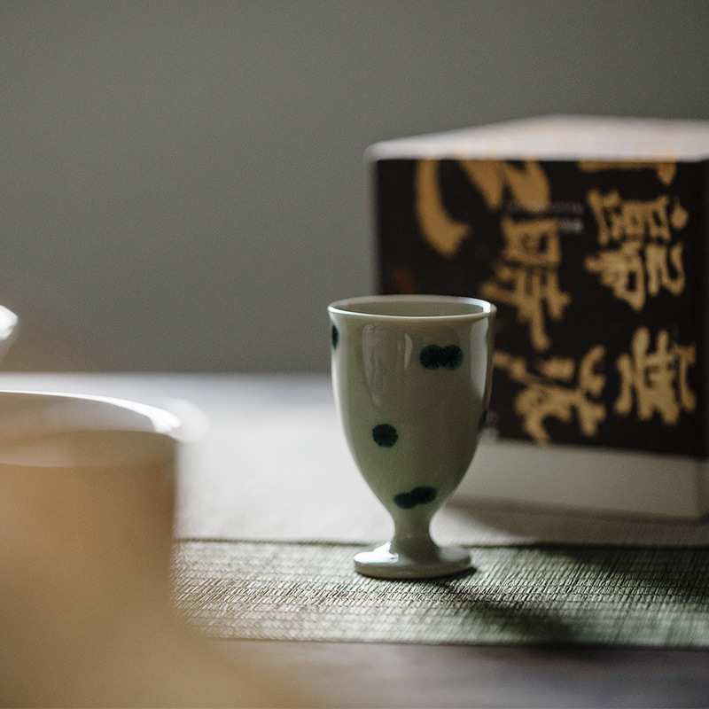 无落 秘黄釉仿宋高足精工手绘松花茶杯高脚杯功夫茶具品茗杯小号