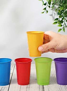 7oz派对游戏杯一次性塑料彩杯200ml透明乒乓球杯饮料杯果汁可贴标