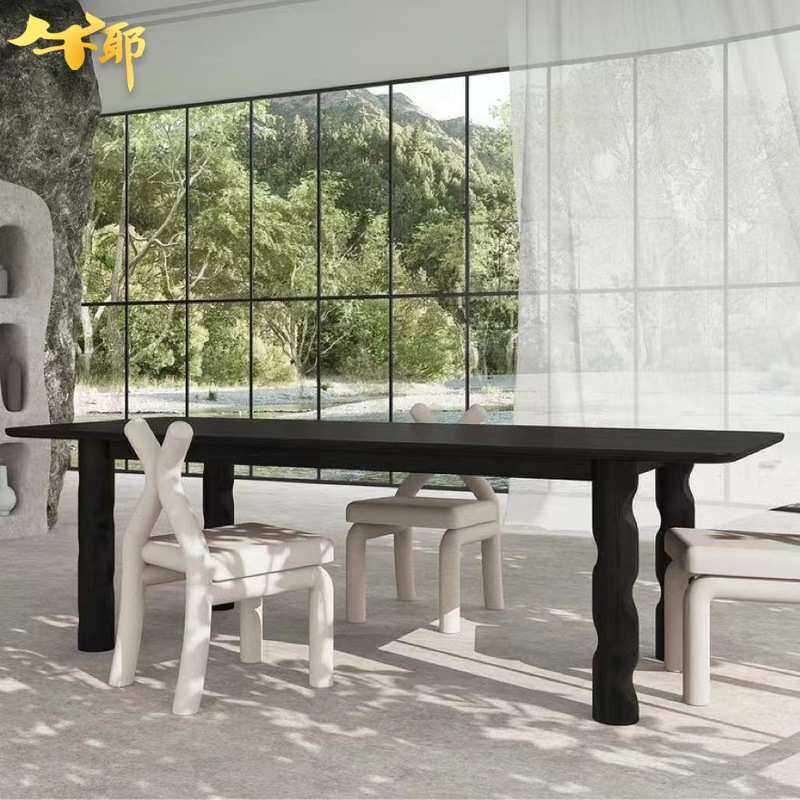 侘寂风网红实木餐桌设计师长方形白蜡木桌子小户型创意简约工作台