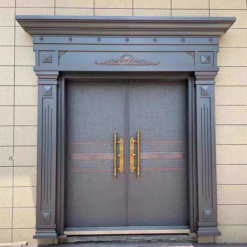 别墅大门双开门仿铜门锌合金入户门定制农村自建房大门乡村进户门