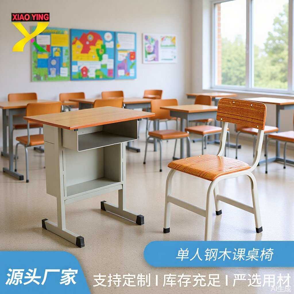 厂家直供可升降课桌椅学校中小学生桌子培训班单人凳子可