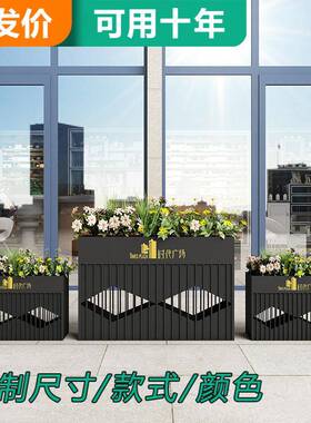 定制灰色户外铁艺201不锈钢花箱大口径方形花盆广场外摆隔断树箱