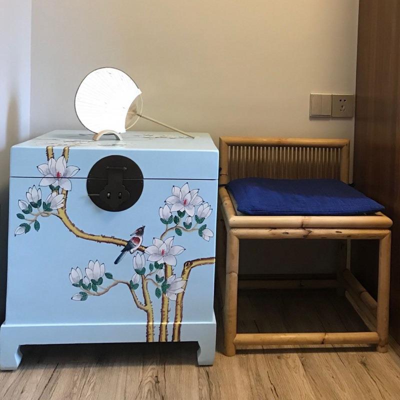 香樟木箱卧室床头柜家用沙发边几小茶几中式手彩绘婚嫁箱储物收纳