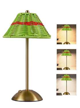 LED充电氛围台灯复古手工藤编台灯东南亚风格家居摆件客厅卧室灯