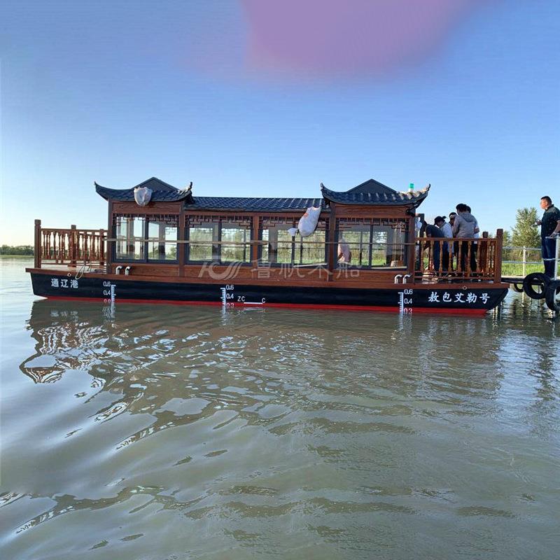 木船仿古中式电动游览船水上旅游观光接待画舫船