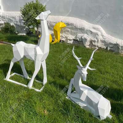 玻璃钢抽象几何切面鹿雕塑造型户外发光动物落地摆件公园景观装饰