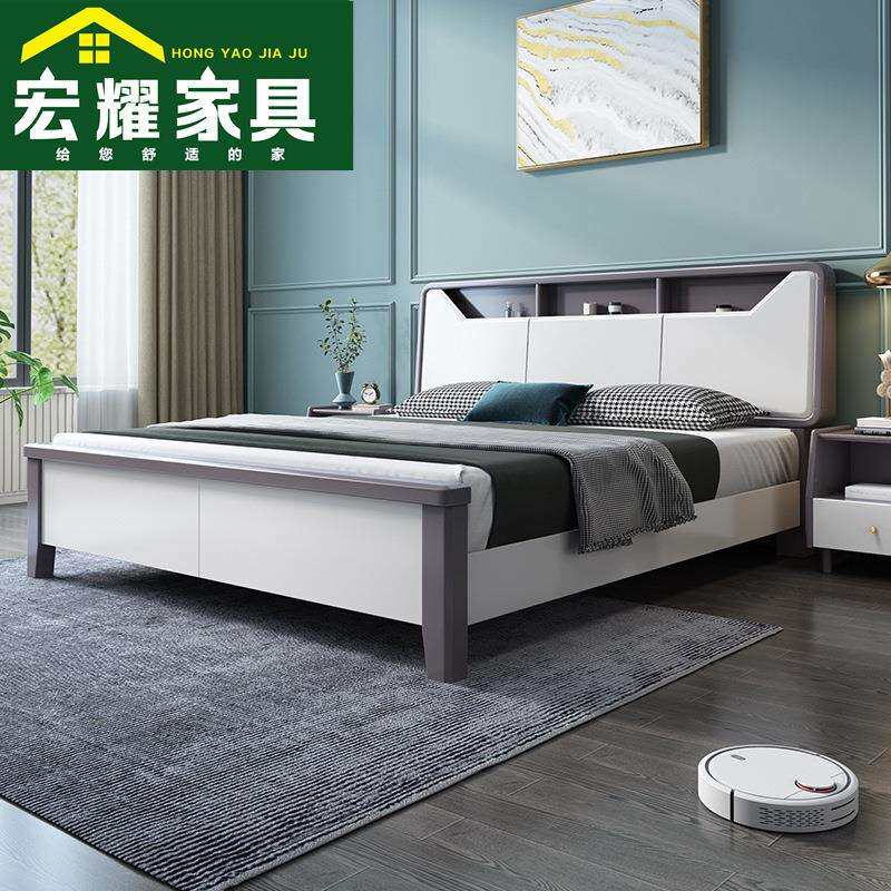 白色实木床1.8米双人床现代简约1.5m主卧家用经济型储物高箱婚床
