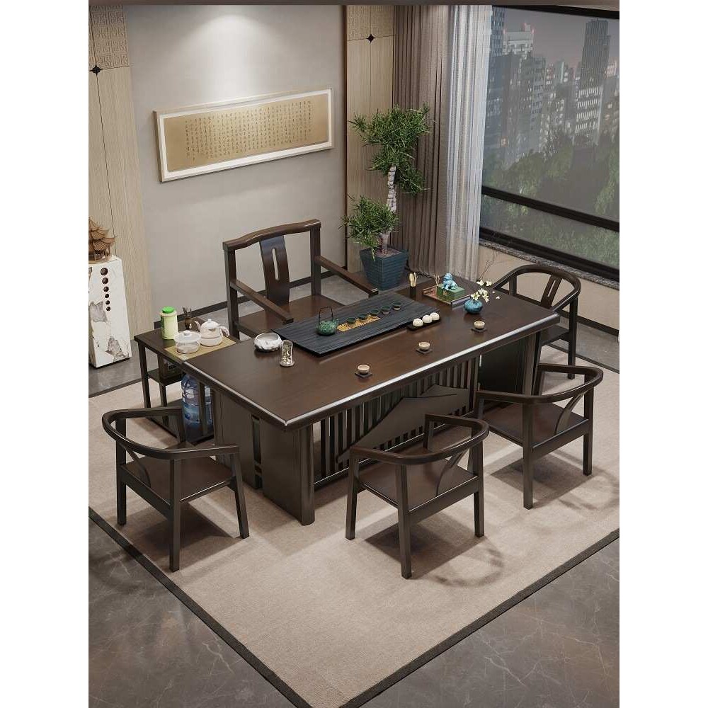 实木新中式大板茶桌功夫禅意现代简约客厅家用办公橡木茶桌椅组合