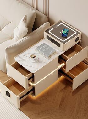 法式悬浮床头柜带灯一体收纳箱主卧高颜值白色三斗柜三层抽屉45cm