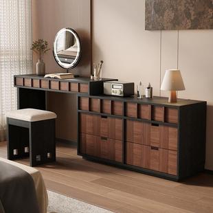 2025新款复古化妆桌斗柜一体中古风L形卧室梳妆台伸缩床尾收纳柜