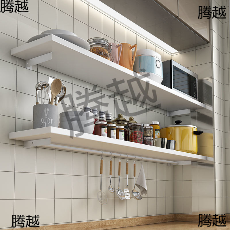 免打孔厨房置物架隔板壁挂杆墙上调料木质收纳挂架多功能用品