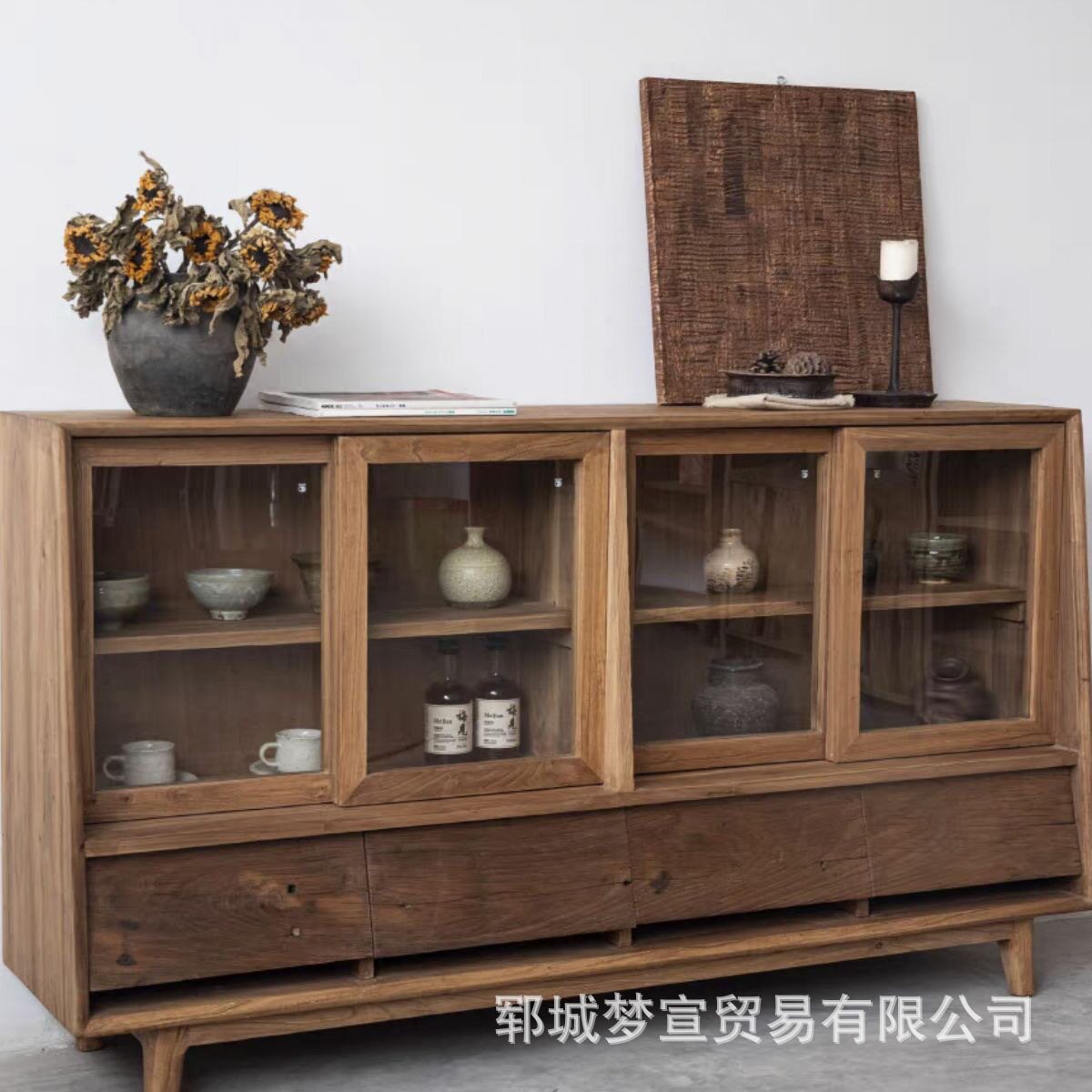 侘寂风老榆木餐边柜客厅靠墙收纳架酒柜茶水柜酒店碗碟收纳柜边柜