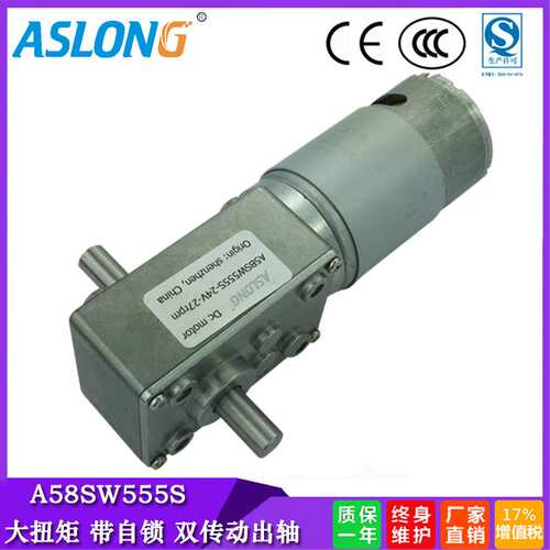 A58SW555S双出轴涡轮涡杆大扭矩减速马达微型24伏直流电机