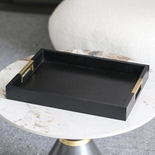 新中式轻奢实木托盘摆件北欧样板房售楼处简约家用收纳盘软装饰品