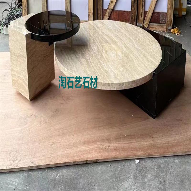 米黄洞石天然石材异型圆桌带桌架家装别墅大理石背景墙地板窗台石